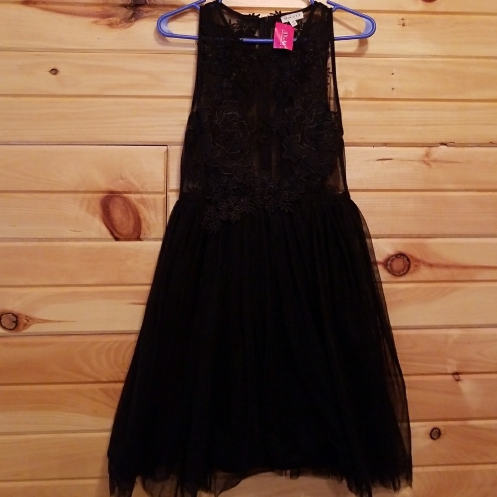 Black lace dress with tule skirt